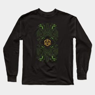Futuristic Green Neon Lines Yellow Polyhedral D20 Dice Set Long Sleeve T-Shirt